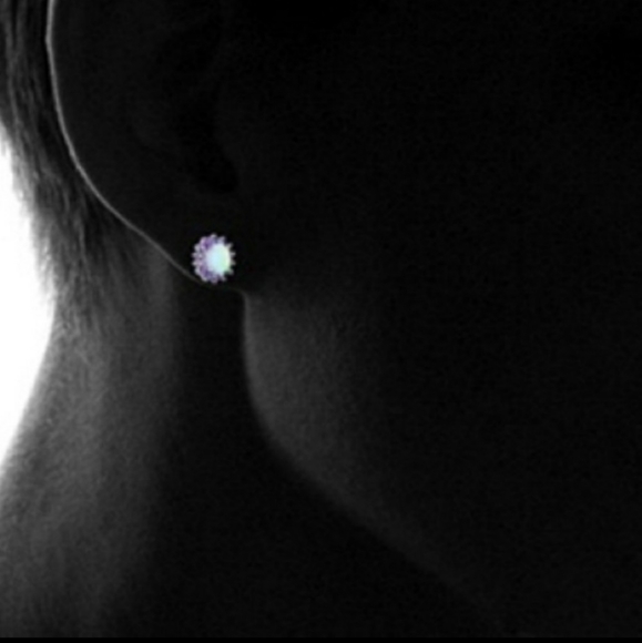 Amethyst & Fire Opal Stud Earrings - Picture 4 of 4